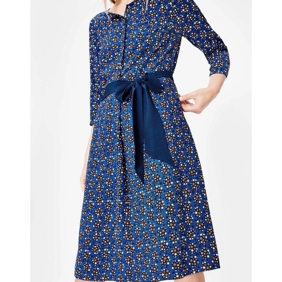 Boden Blue Cobalt Starry Ottilie Dress Waist Tie dress‎ 10L GUC - Picture 3 of 16